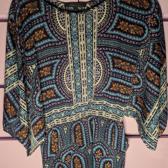 BCBGMaxAzria Tops - BCBGMaxAzria Teal, Navy & Mustard Printed Tunic